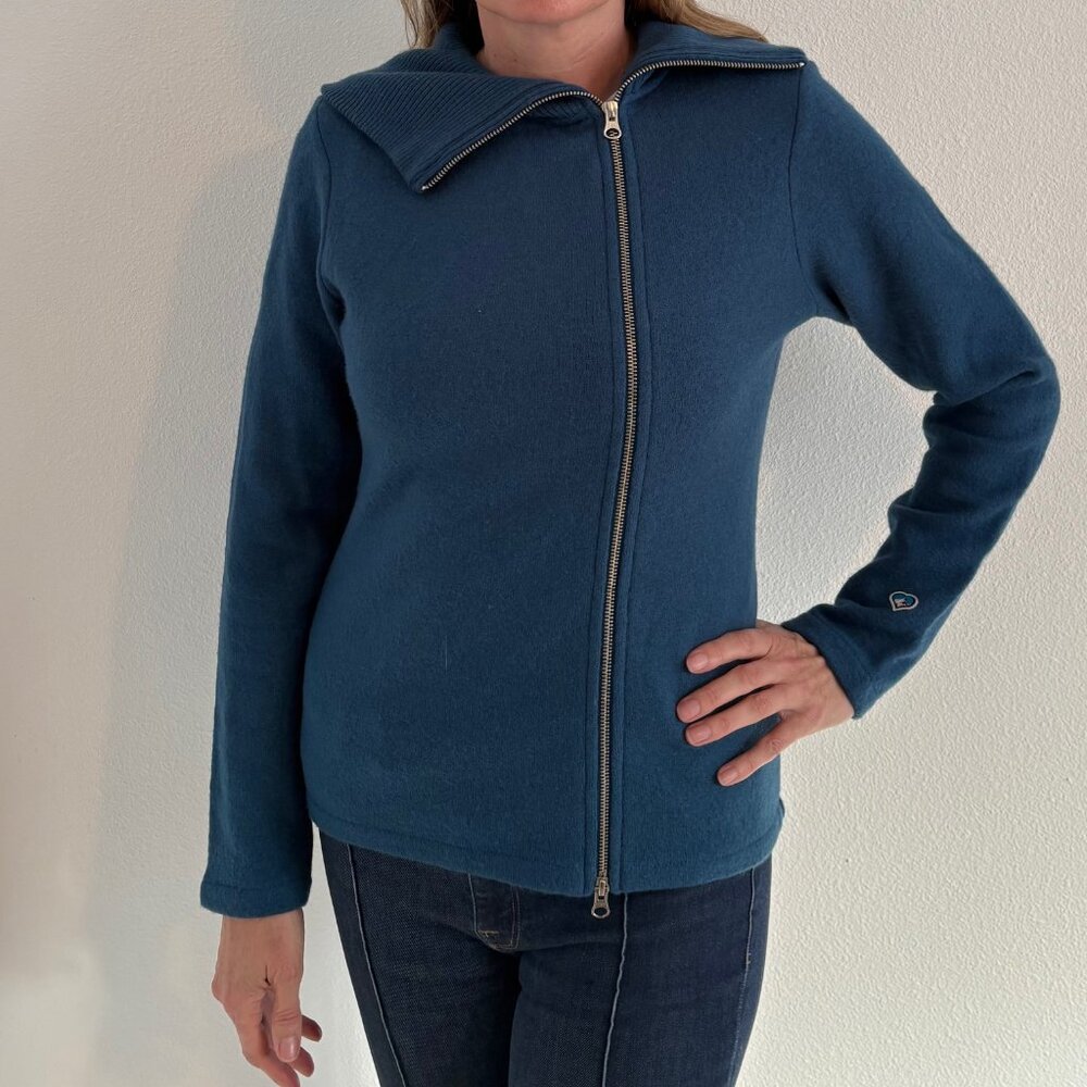 KÜHL Prague Merino Wool Jacket M Blue Asym Zip Boiled Wool